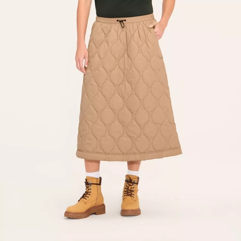 Woolrich x Target Women's L / Large Quilted Midi A-Line Skirt Khaki / Tan, NWT